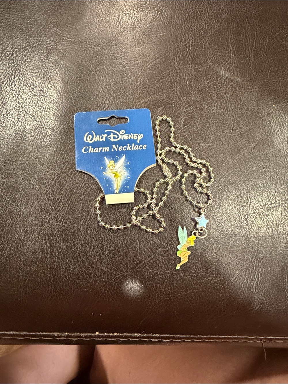 Disney Tinker Bell Charm Necklace - Green, Gold & Blue 2000s old unused stock